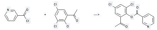 Ethanone,1-(3,5-dichloro-2-hydroxyphenyl)- can react with nicotinoyl chloride to get nicotinic acid 2-acetyl-4,6-dichloro-phenyl ester